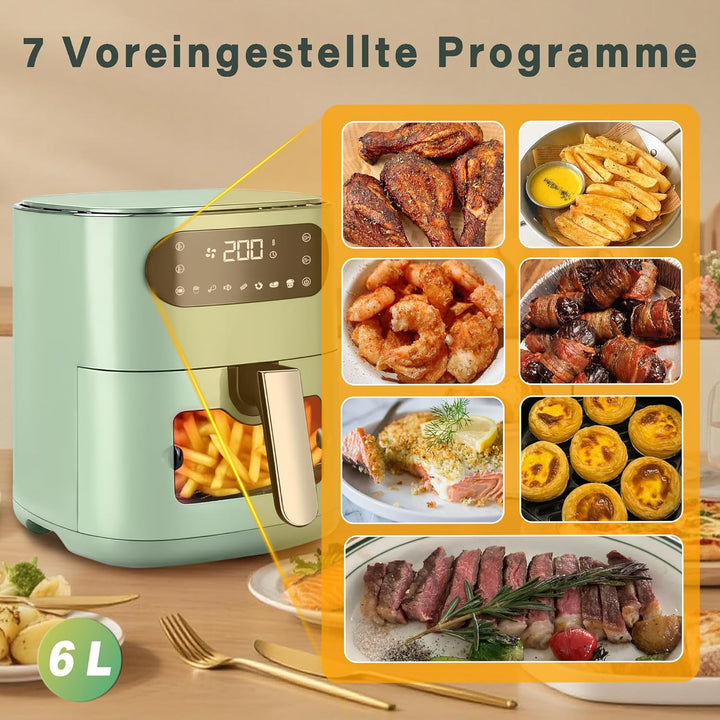 Citybee Airfryer Heissluftfritteuse 6L Sichtfenster - 7 Garprogramme 11 Funktionen Leise Heissluftfr