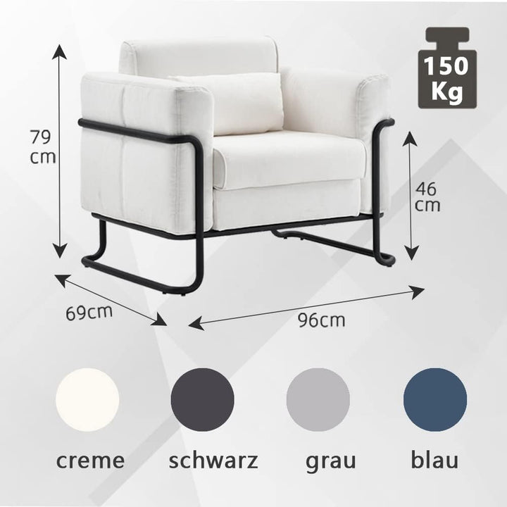 Mingone Sofa Sessel Creme Couch Modern Design TV Sessel Wohnzimmer Einzelsofa Loungesessel Leinen Re