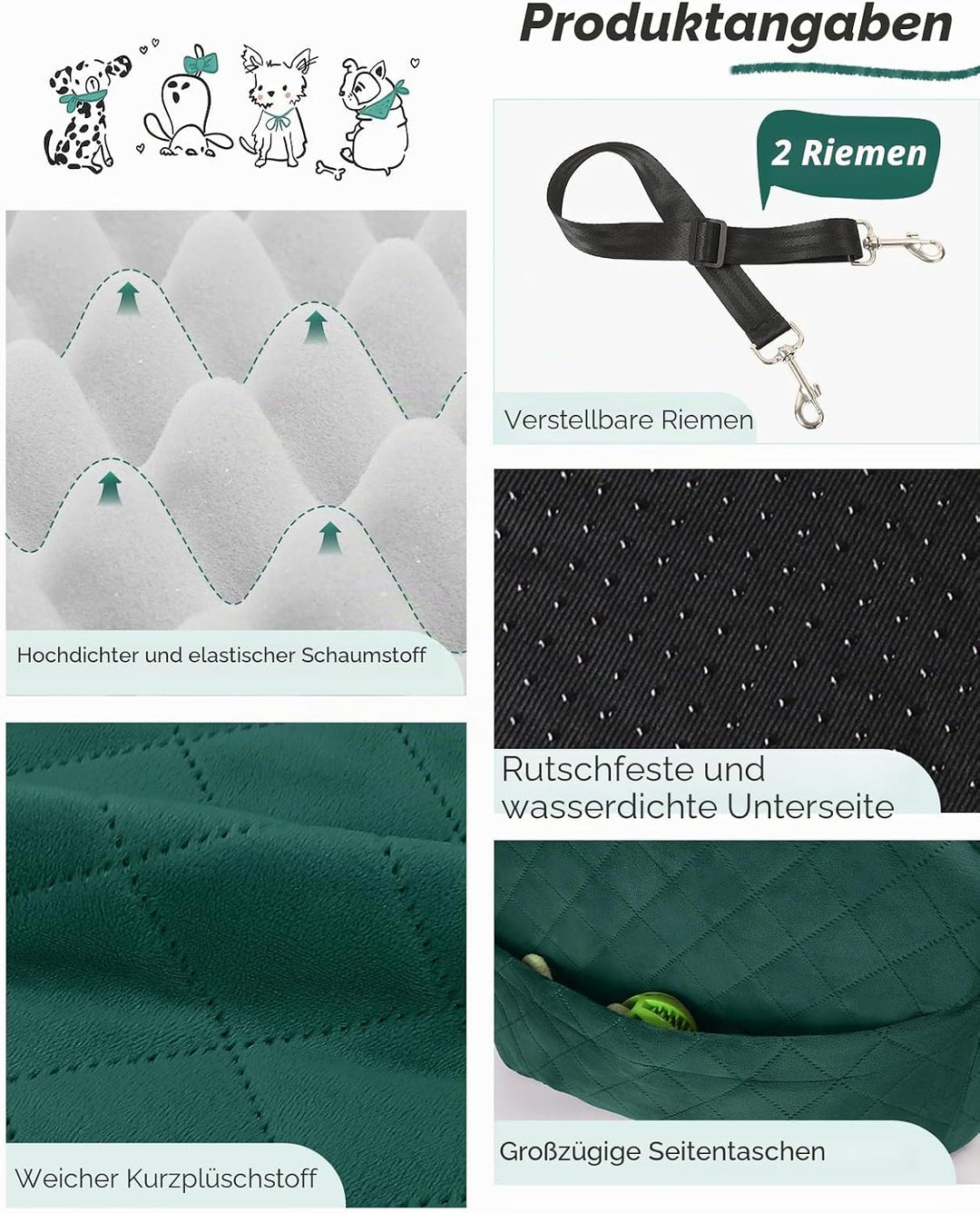 Hunde-Autositz für kleine/mittelgrosse Hunde, tragbarer Welpensitz mit erhöhtem Kissen, vollständig