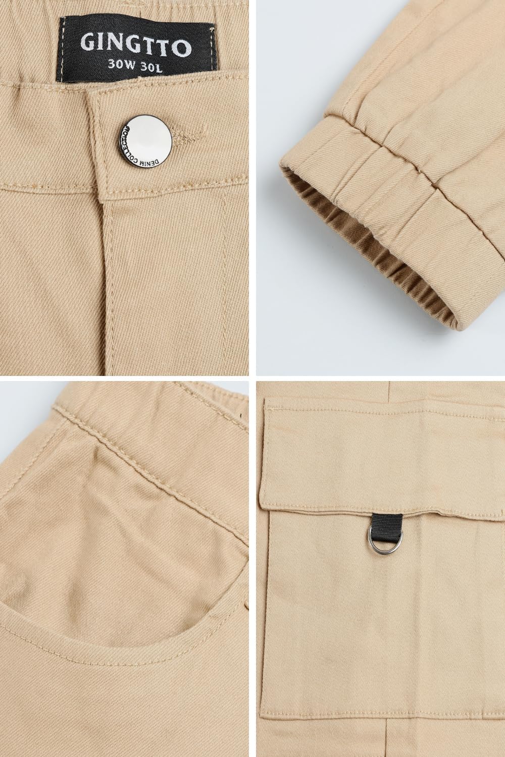 GINGTTO Herren Cargo Hose Stretch Jogginghose für Männer Casual Slim Fit Cargohose Herren Hell Khaki