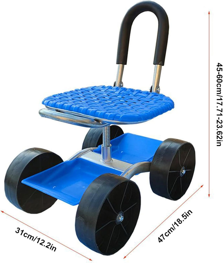Knowlife Gartenhocker mit Rädern - Rollender Hocker Mit Höhenverstellbarem Drehsitz | Verstellbarer
