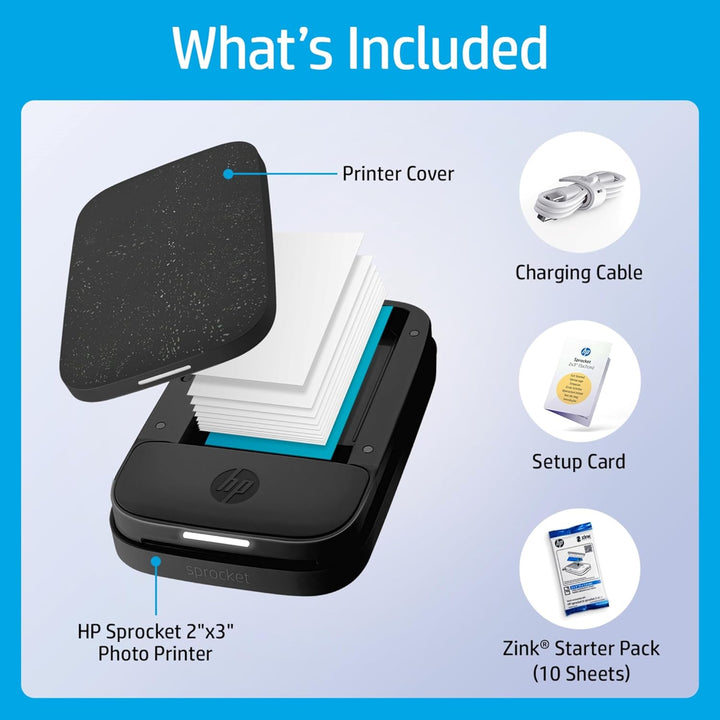 HP Sprocket Portable 2x3 Zoll Sofortbilddrucker (Schwarz) Sammelalbum-Kit, Schwarz