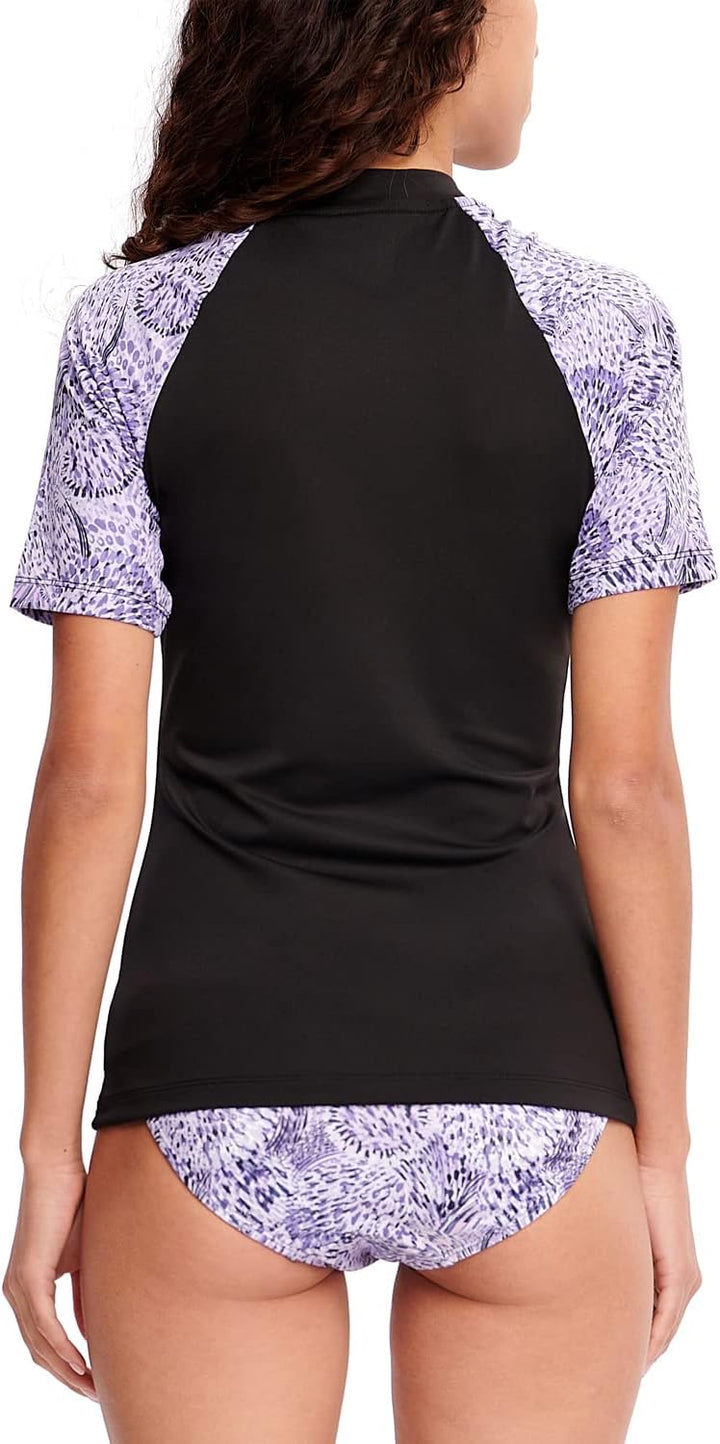 HUGE SPORTS Damen Rashguard Kurzarm Sonnenschutz Schwimmshirt Schnell Trocknend Surf Sport T-Shirt S