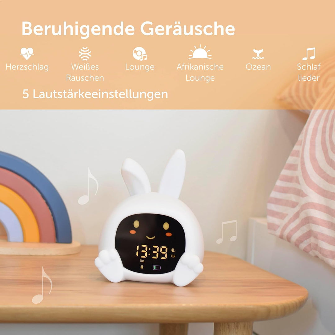 ZAZU Sarah Sleeptrainer für Kinder – Nachtlicht (5 Farben), Soundmaschine, Wecker mit 6 Sounds, Auge