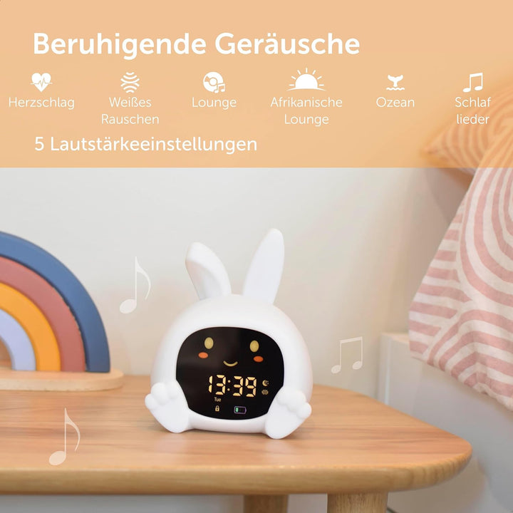 ZAZU Sarah Sleeptrainer für Kinder – Nachtlicht (5 Farben), Soundmaschine, Wecker mit 6 Sounds, Auge