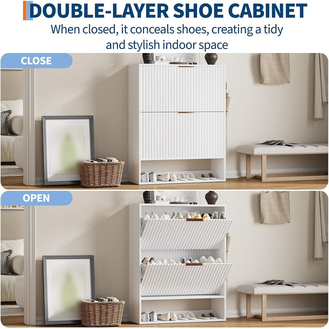 80×30×102 h cm Schuhschrank, Wellen-Design Schmal Shoe Storage Cabinet Mit 2 Klappen, Freistehender