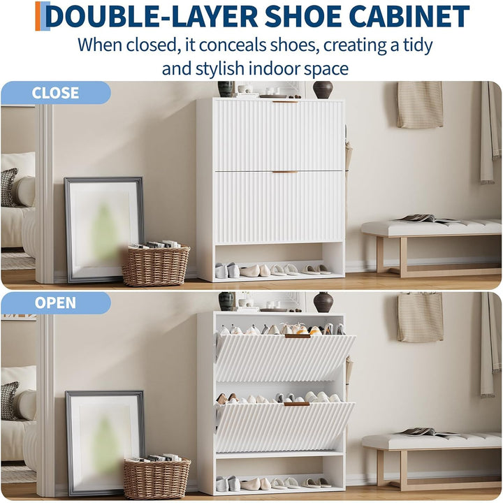 80×30×102 h cm Schuhschrank, Wellen-Design Schmal Shoe Storage Cabinet Mit 2 Klappen, Freistehender