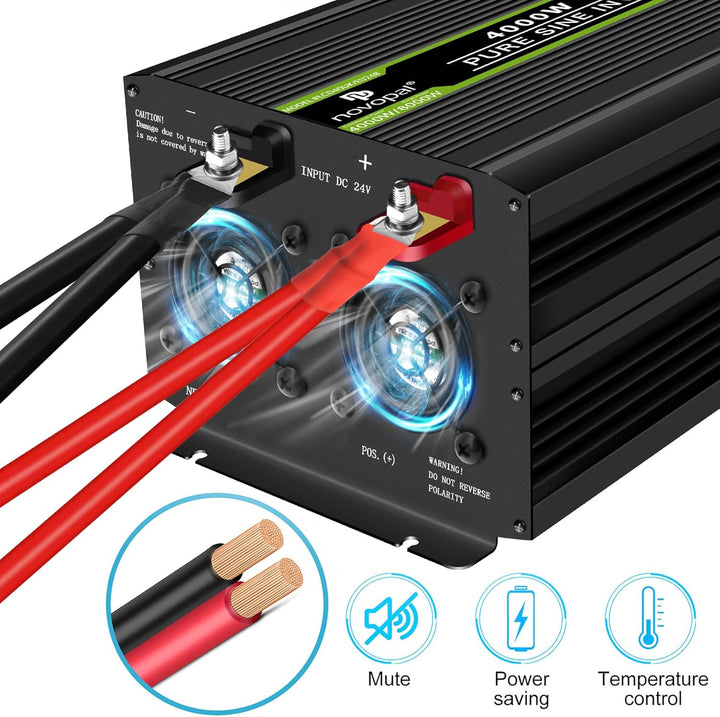 NOVOPAL 4000W KFZ Reiner Sinus Wechselrichter Spannungswandler 24V 230V mit LCD Display und 2 EU Ste