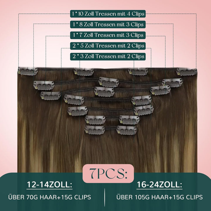 Easyouth Clip in Extensions Echthaar Braun Clip in Haarverlangerung Remy Echthaar Clip in Extensions