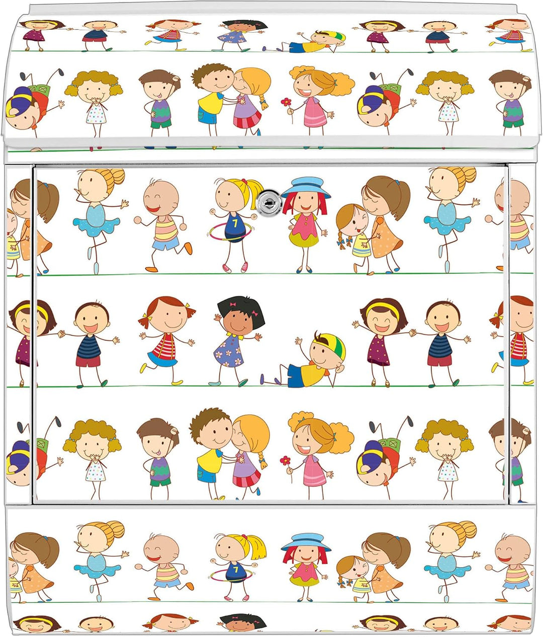 banjado® Design Briefkasten mit Motiv Kinder 39x47x14cm &amp; 2 Schlüssel - Briefkasten Stahl weiss mit