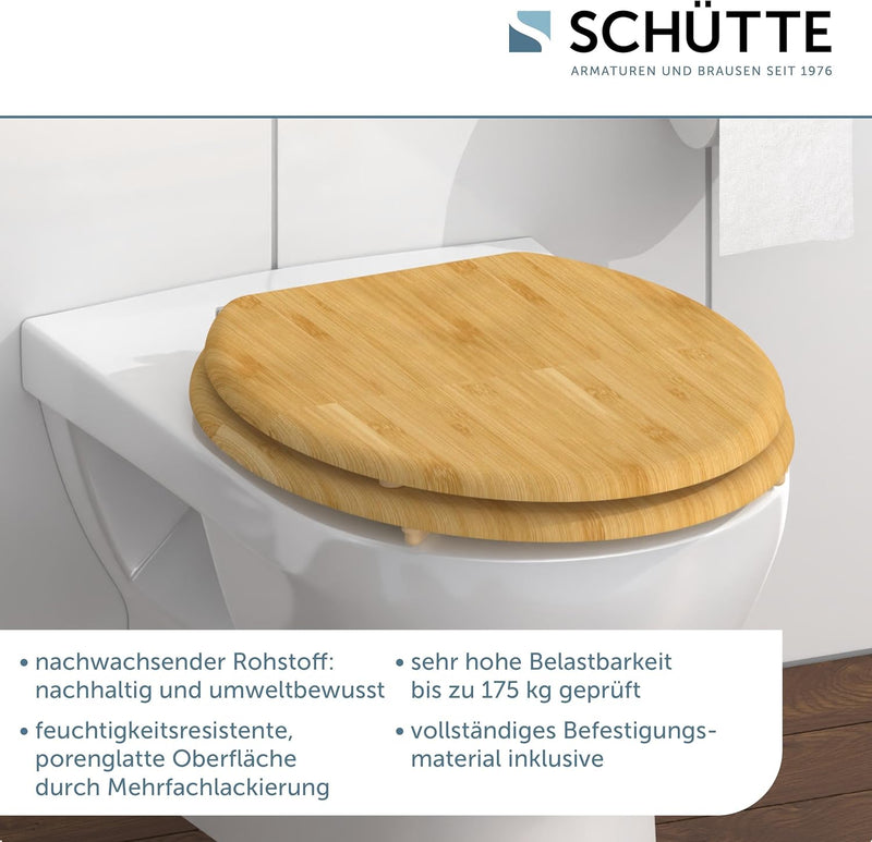 SCHÜTTE WC-Sitz BAMBOO, massiver Bambus Toilettendeckel, nachhaltiger Klodeckel aus Holz, Klositz au