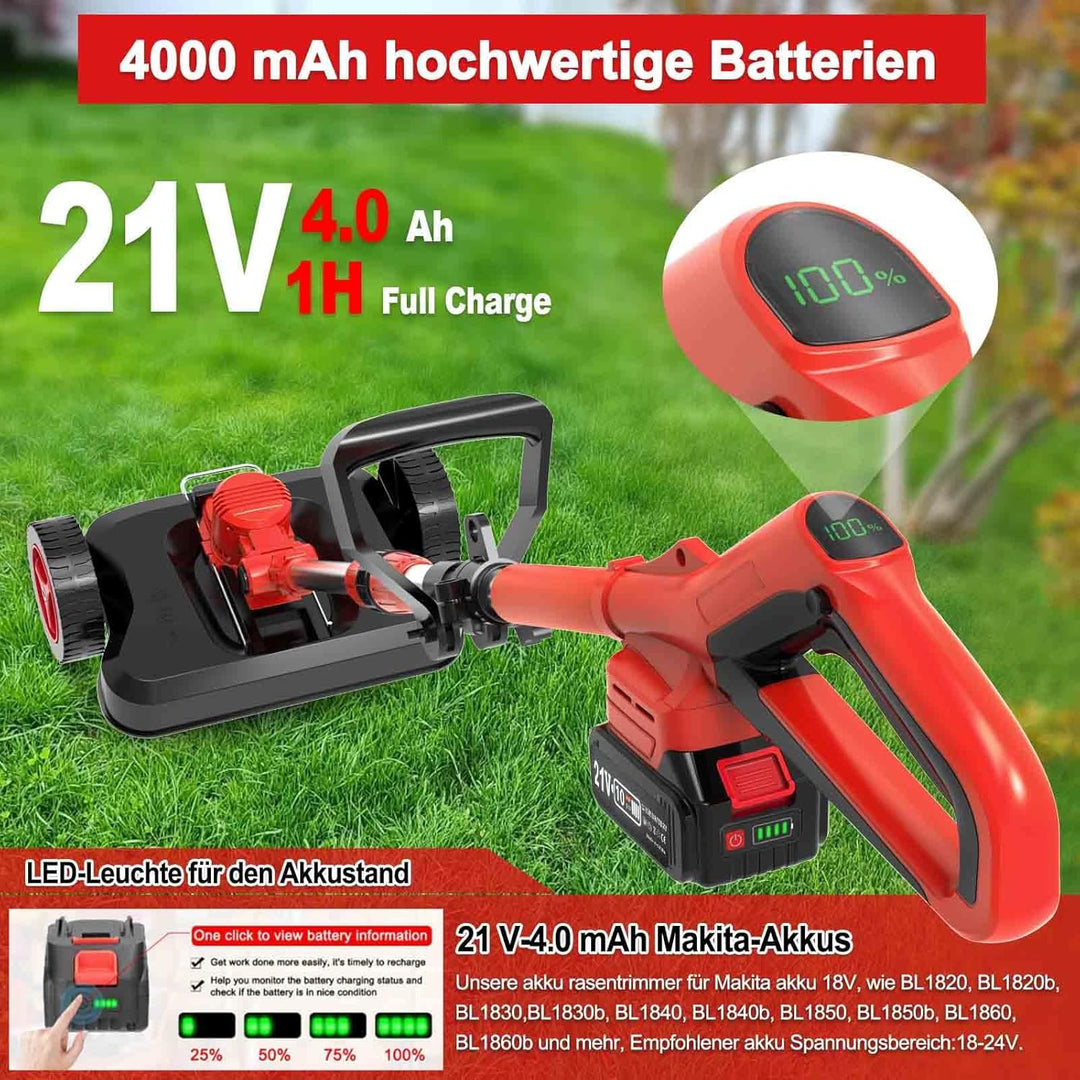 Rasentrimmer mit Akku und Unkrautbürste, 9" Bürstenlose Freischneider,mit 2 Akku 4.0Ah, 21v unkrautb