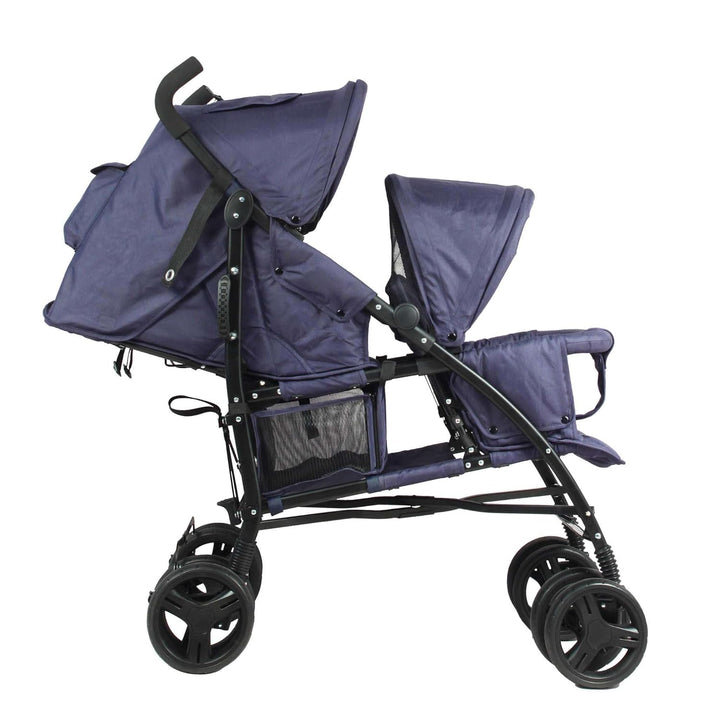 Bambisol Kinderwagen mit Doppelstock, kompakt, Regenschutz inklusive, Marineblau