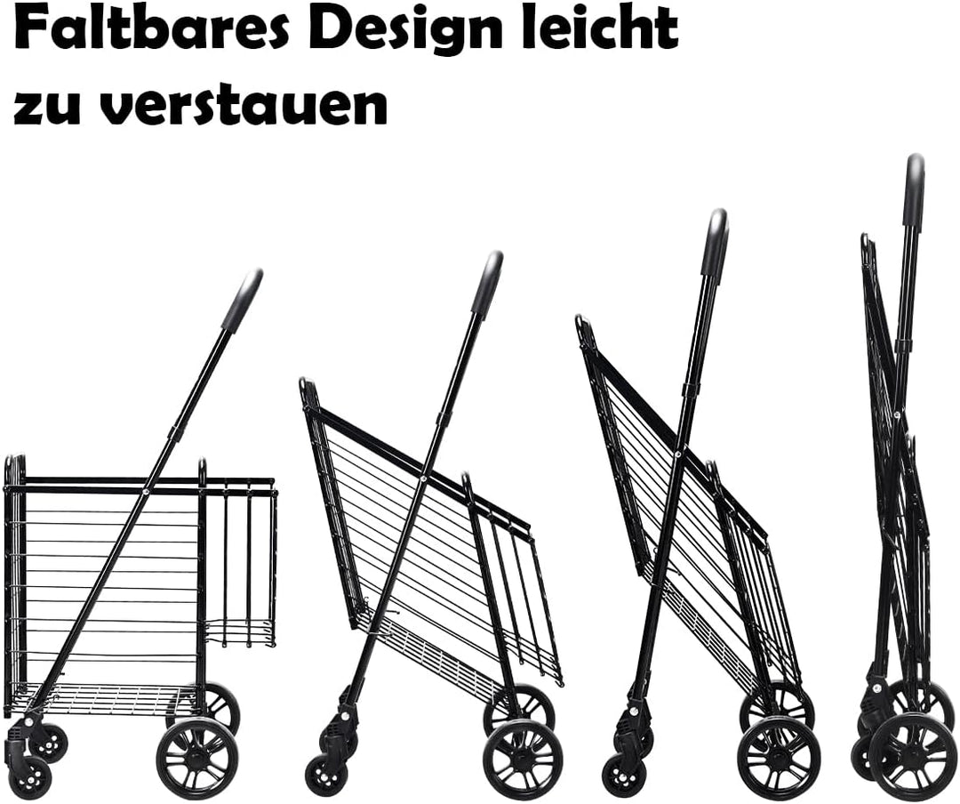 GOPLUS Klappbarer Einkaufswagen, Einkaufstrolley mit Verstellbarem Griff & 4 Universalrädern, Rollwa