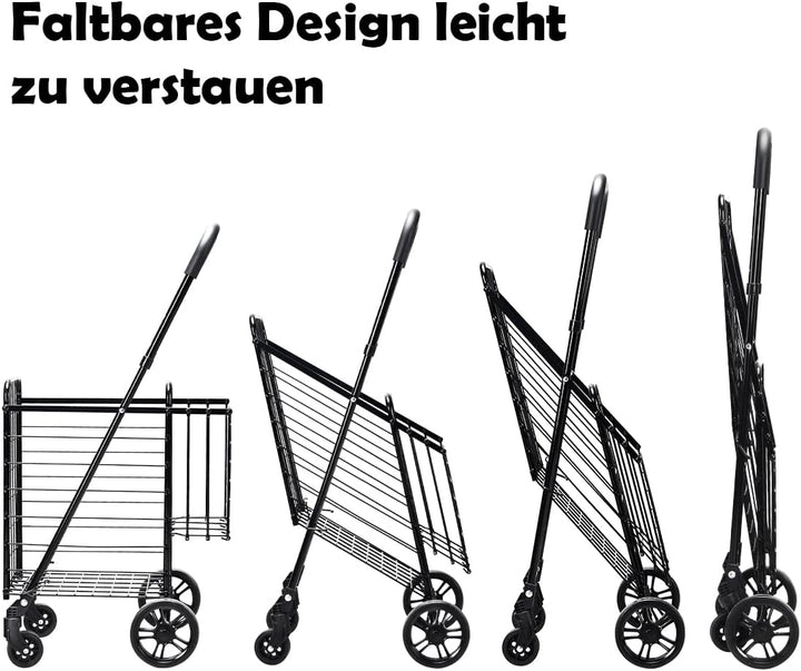 GOPLUS Klappbarer Einkaufswagen, Einkaufstrolley mit Verstellbarem Griff & 4 Universalrädern, Rollwa