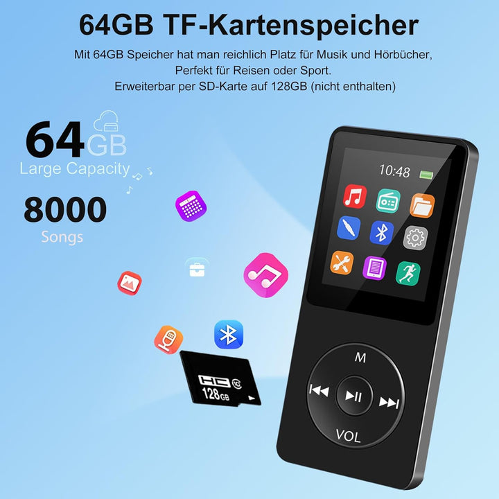 MP3 Player Bluetooth, Wodgreat Kinder MP4 / MP3-Player mit 32GB SD Karte Verlustfreier Musik Player