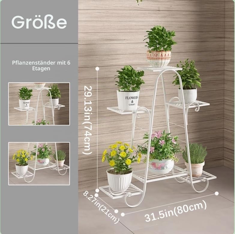 CarolynDesign 6-stöckige Pflanzenständer für drinnen und draussen, Blumentopfhalter Regal für mehrer