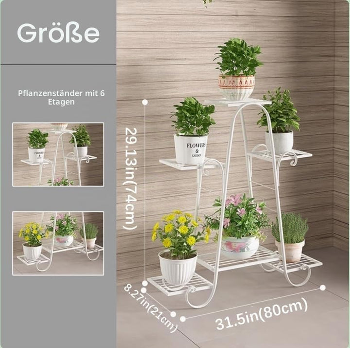 CarolynDesign 6-stöckige Pflanzenständer für drinnen und draussen, Blumentopfhalter Regal für mehrer