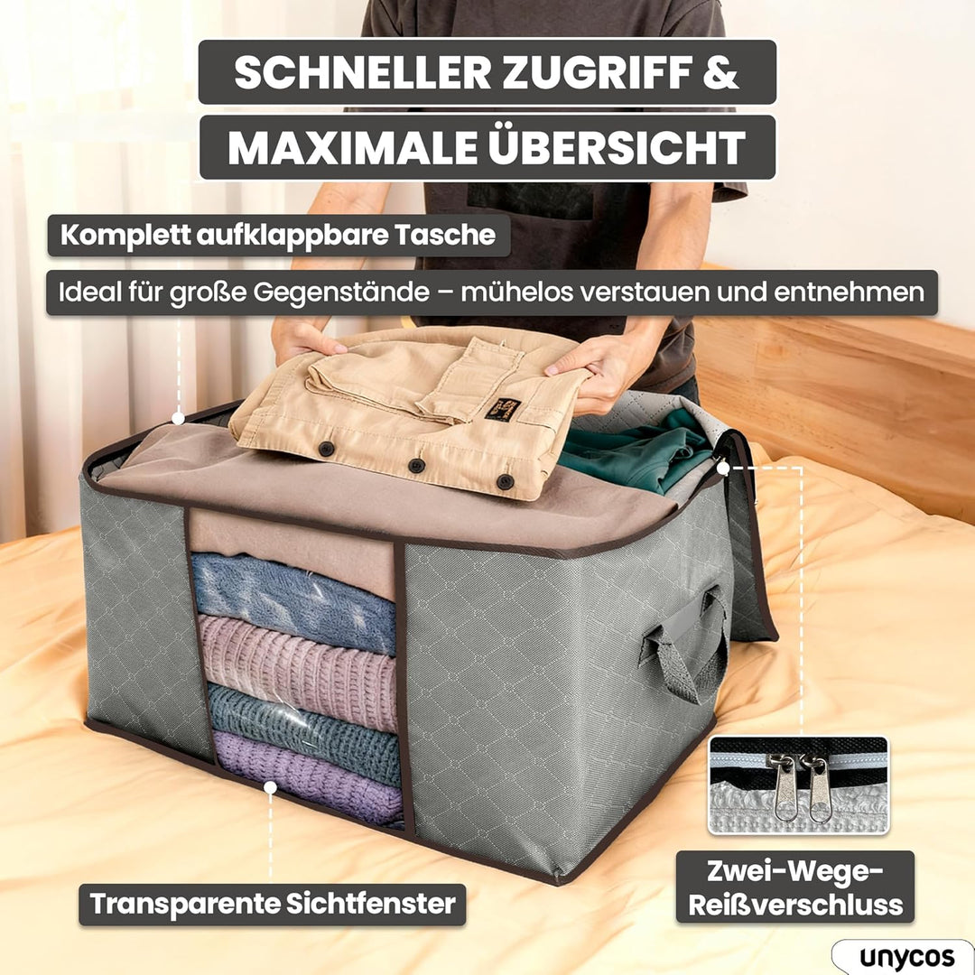 unycos - 3 Stück | 90L Aufbewahrungstasche, Kleideraufbewahrungstaschen, Stoff mit Transparentem Fen