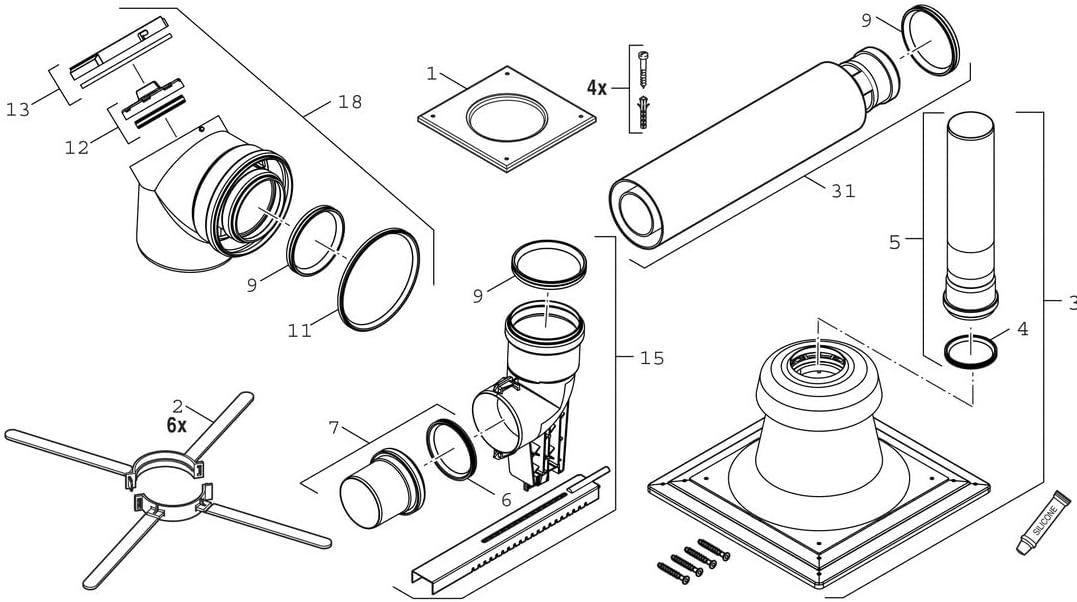Bosch FC-Set80-C93x Grundbausatz 80/125 Schacht oben Kunststoff