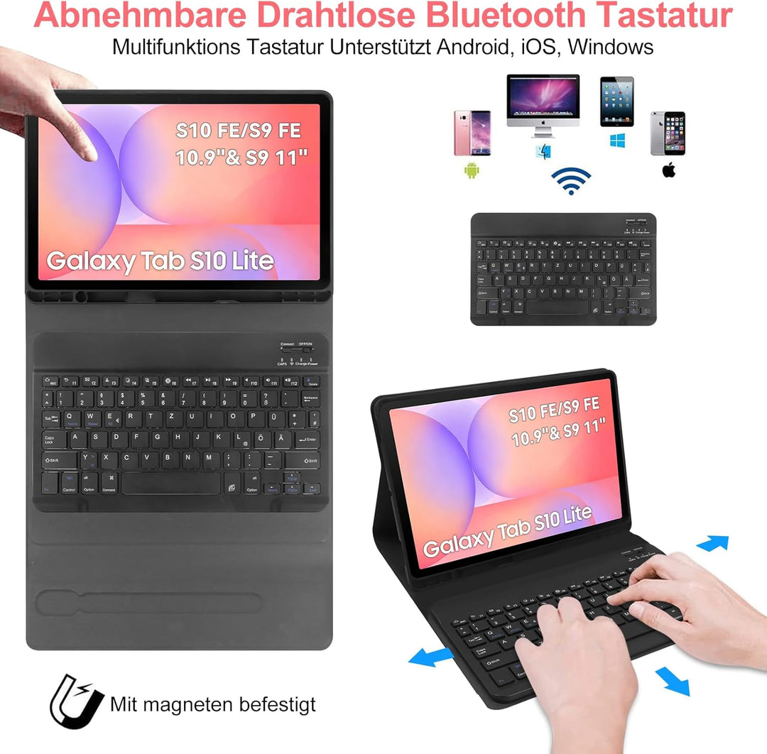 Tastatur Hülle für Samsung Tab S9 FE 10.9 Zoll/Tab S9 11 Zoll 2023 Tablet, Schutzhülle mit Pencil Ha