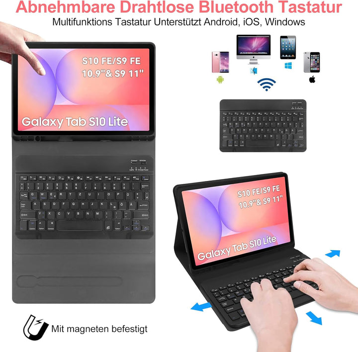 Tastatur Hülle für Samsung Tab S9 FE 10.9 Zoll/Tab S9 11 Zoll 2023 Tablet, Schutzhülle mit Pencil Ha