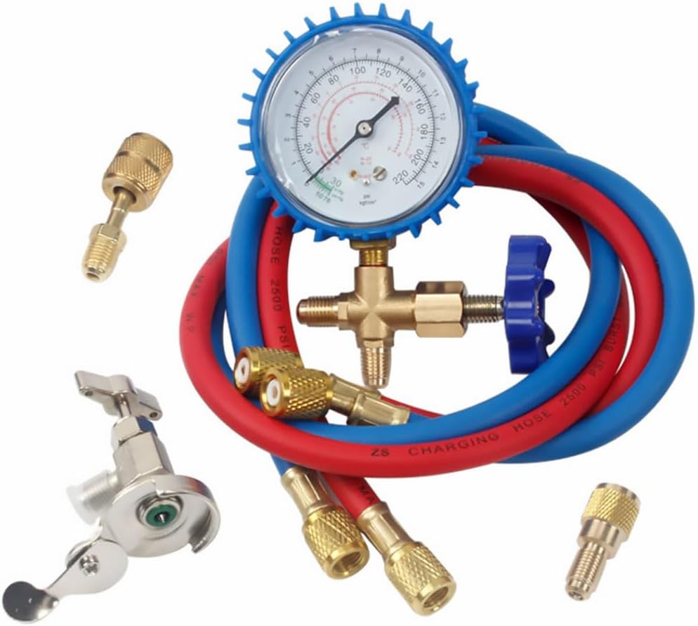 UKCOCO Kältemittel Manometer Set für Auto und Haushalt Klimaanlagen, Monteurhilfe mit Gummi Befüllsc