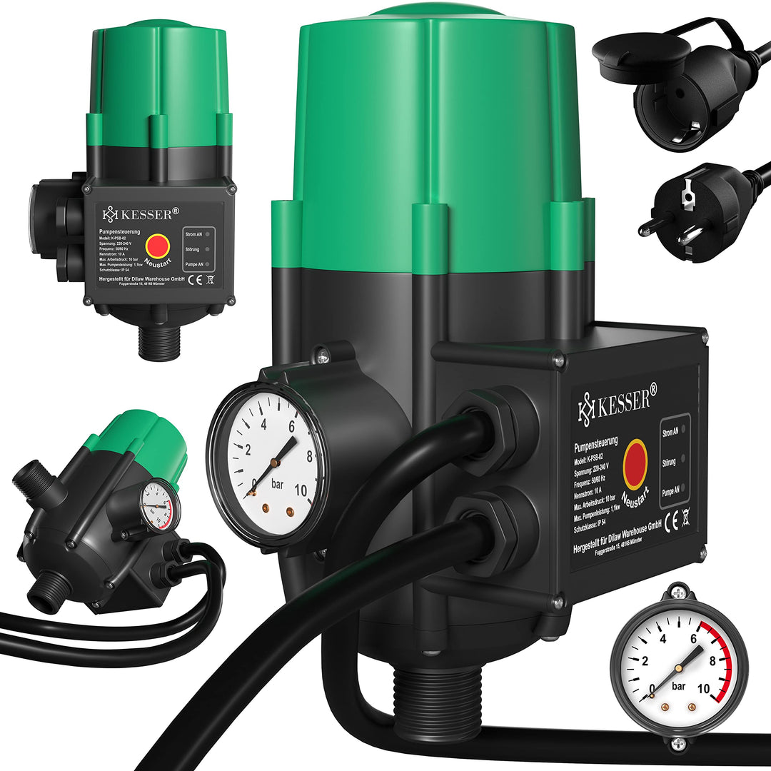 KESSER® Pumpensteuerung mit Baranzeige | mit Kabel | 10 bar Druckwächter Elektronische Pumpensteueru
