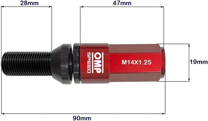 OMP SPEED - Set Performance-Schrauben mit Aluminiumschutz, M14X1.25, HEX: 17-19, L: 28 mm, Farbe: ro