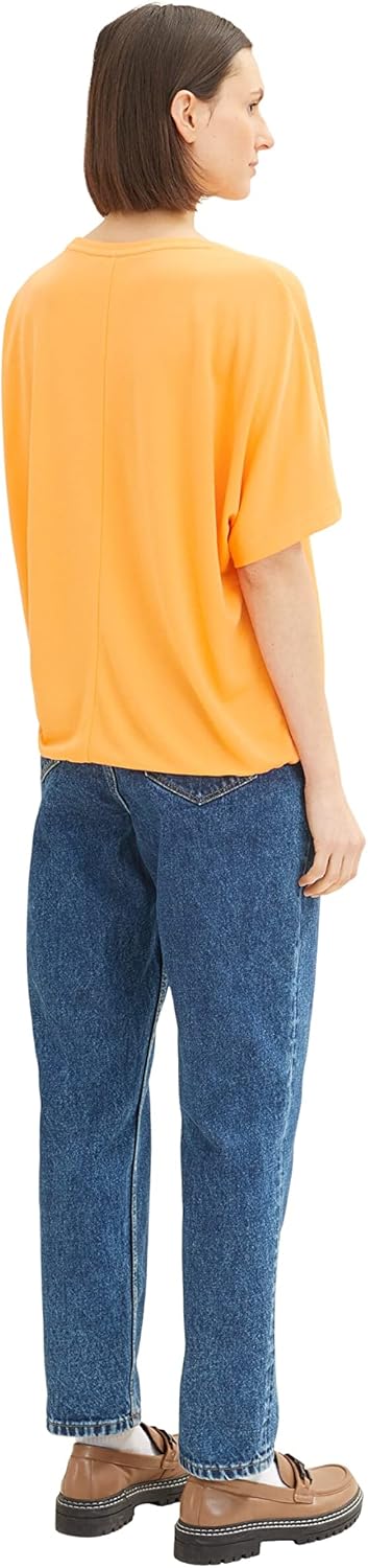 TOM TAILOR Damen Basic T-Shirt mit Bindedetail, 29751 - Bright Mango Orange