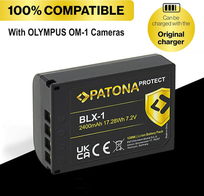 PATONA Protect BLX-1 Akku (2400mAh) mit NTC-Sensor und V1 Gehäuse - für OM-1 1x BLX1, 1x BLX1