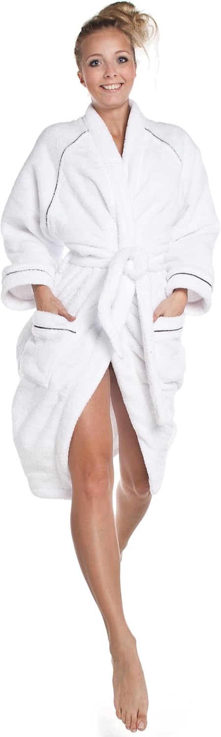 CelinaTex WellSoft Bademantel Kimono Damen Herren M weiss Mikrofaser Morgenmantel Coral-Fleece Sauna