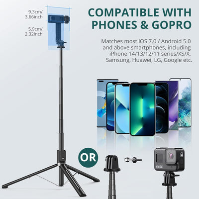 ATUMTEK 150 cm Selfie-Stick, Selfie-Stick mit Abnehmbarer Bluetooth-Fernbedienung, ausziehbarer Self