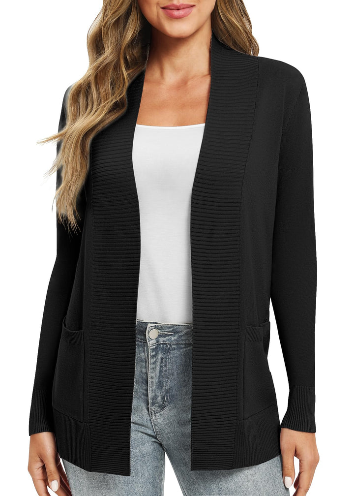EXCHIC Damen Lange Ärmel Gestrickt Strickjacke Leicht Gemütlich Offene Vorderseite Lange Freizeitjac