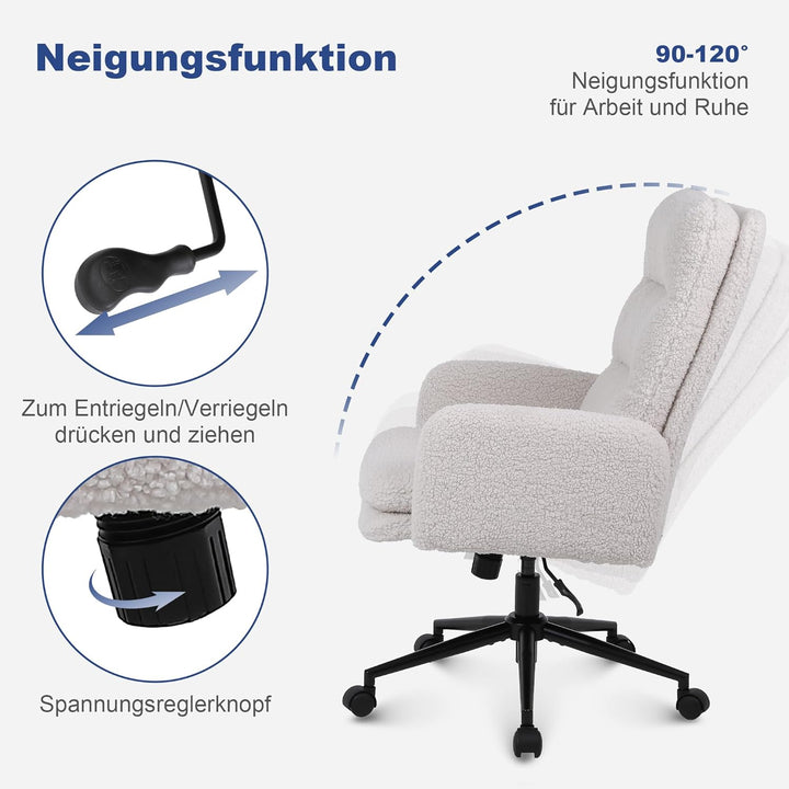 Youhauchair Schreibtischstuhl aus Kaschmir, Bürostuhl Ergonomisch mit hoher Rückenlehne, Bequemer Sc