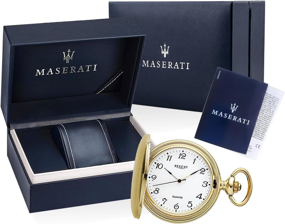 REGENT Herren Taschenuhr Savonnette Klappdeckel 47 MM Quarz Weisses Zifferblatt Arabische Zahlen P-7