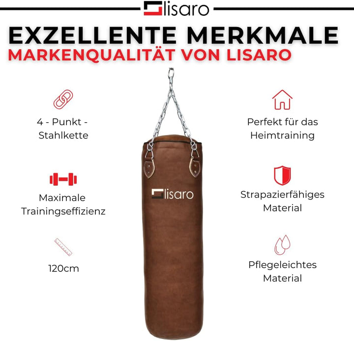Lisaro Profi Boxsack 120/150 cm gefüllt/ungefüllt | Sandsack in Studioqualität für Boxen, Kickboxen