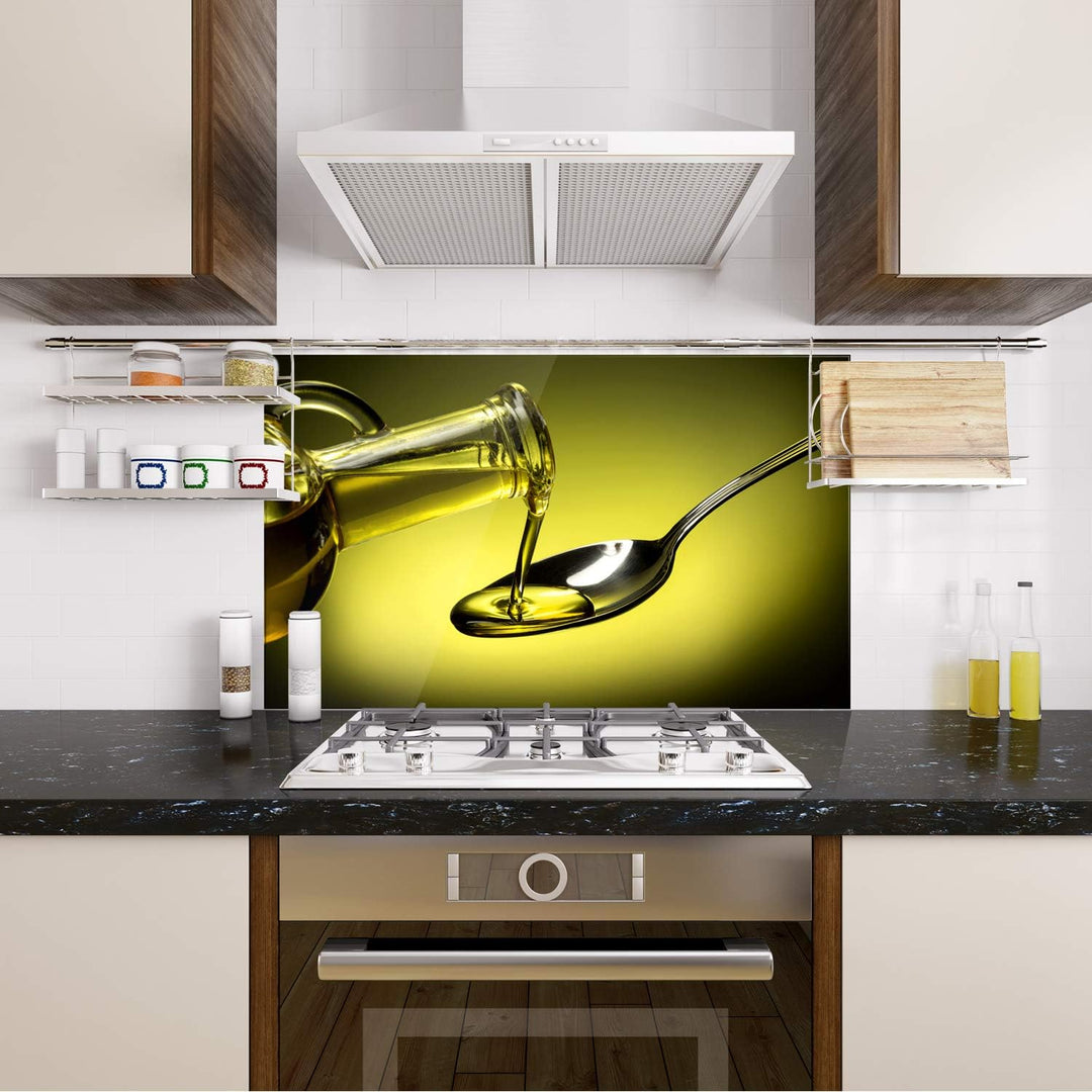 GRAZDesign Spritzschutz Glas für Küche Herd, Bild-Motiv grün Olivenöl mediterran, Küchenrückwand Gla