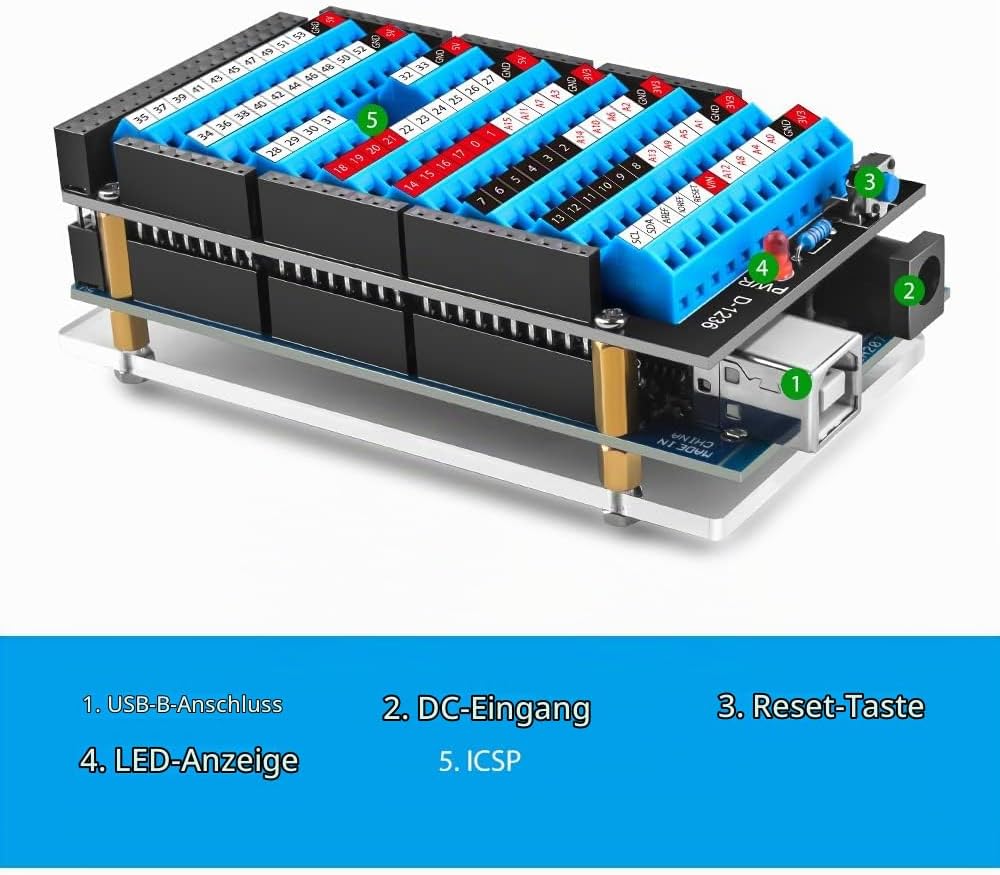 GeeekPi MEGA 2560 R3 Terminal Block Breakout Board HAT with Reset Button and LED Indicator, GPIO Exp