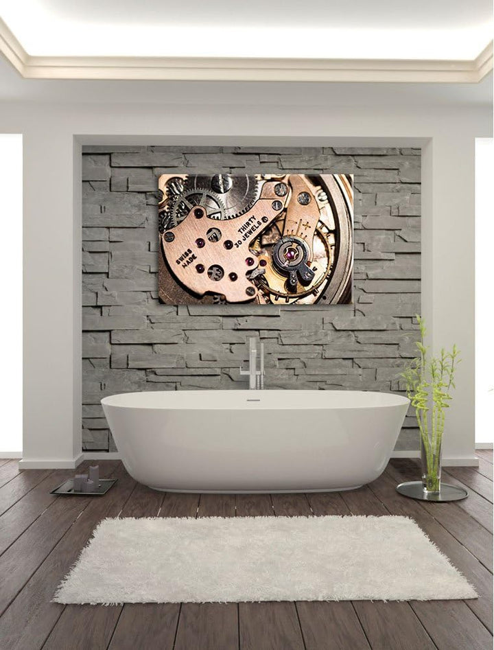 Pixxprint stilvolles Uhrenwerk auf Leinwand, XXL riesige Bilder fertig gerahmt mit Keilrahmen, Kunst
