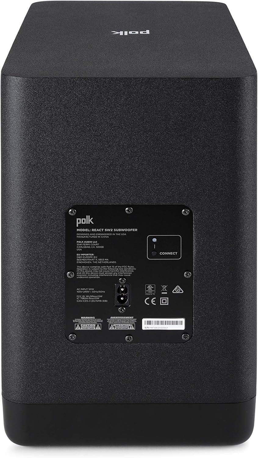 Polk Audio React Sub, kabelloser Subwoofer für die Polk React Soundbar, React Soundbar