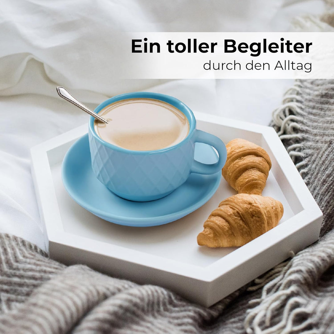 MIAMIO – 6 x 75 ml Espresso Tassen/Espressotassen Set mit Ständer Steingut Keramik - Palmanova Kolle