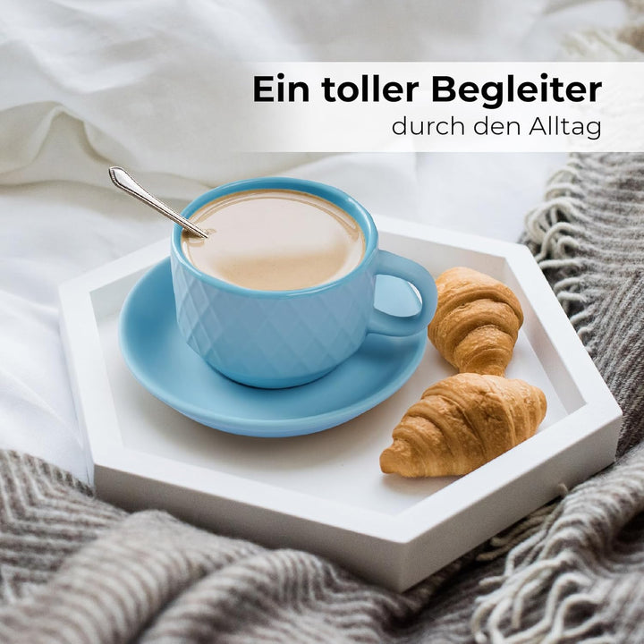 MIAMIO – 6 x 75 ml Espresso Tassen/Espressotassen Set mit Ständer Steingut Keramik - Palmanova Kolle