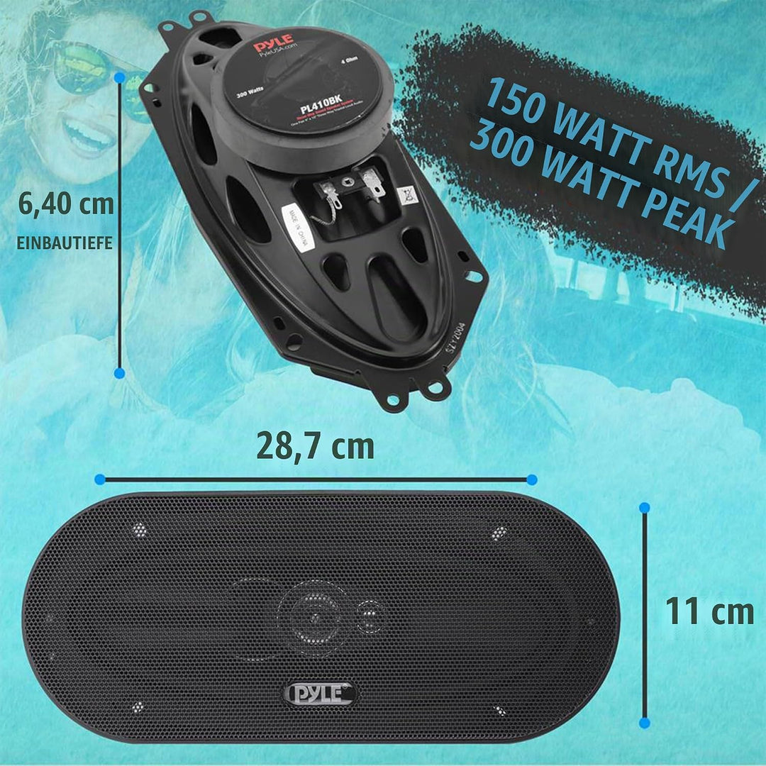 Pyle 3-Wege Universal Auto Lautsprecher - 300W 4"x10" Triaxial, Profi Audio, Tür-/Seitenkompatibel,