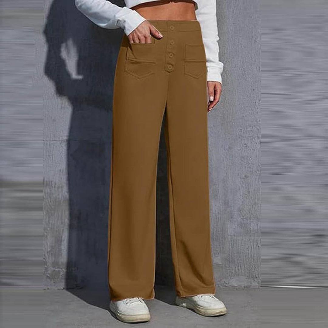 Hose Damen Langgrösse Arbeitshose für Damen, hohe elastische Taille, gerade Hose mit weitem Bein, Bu
