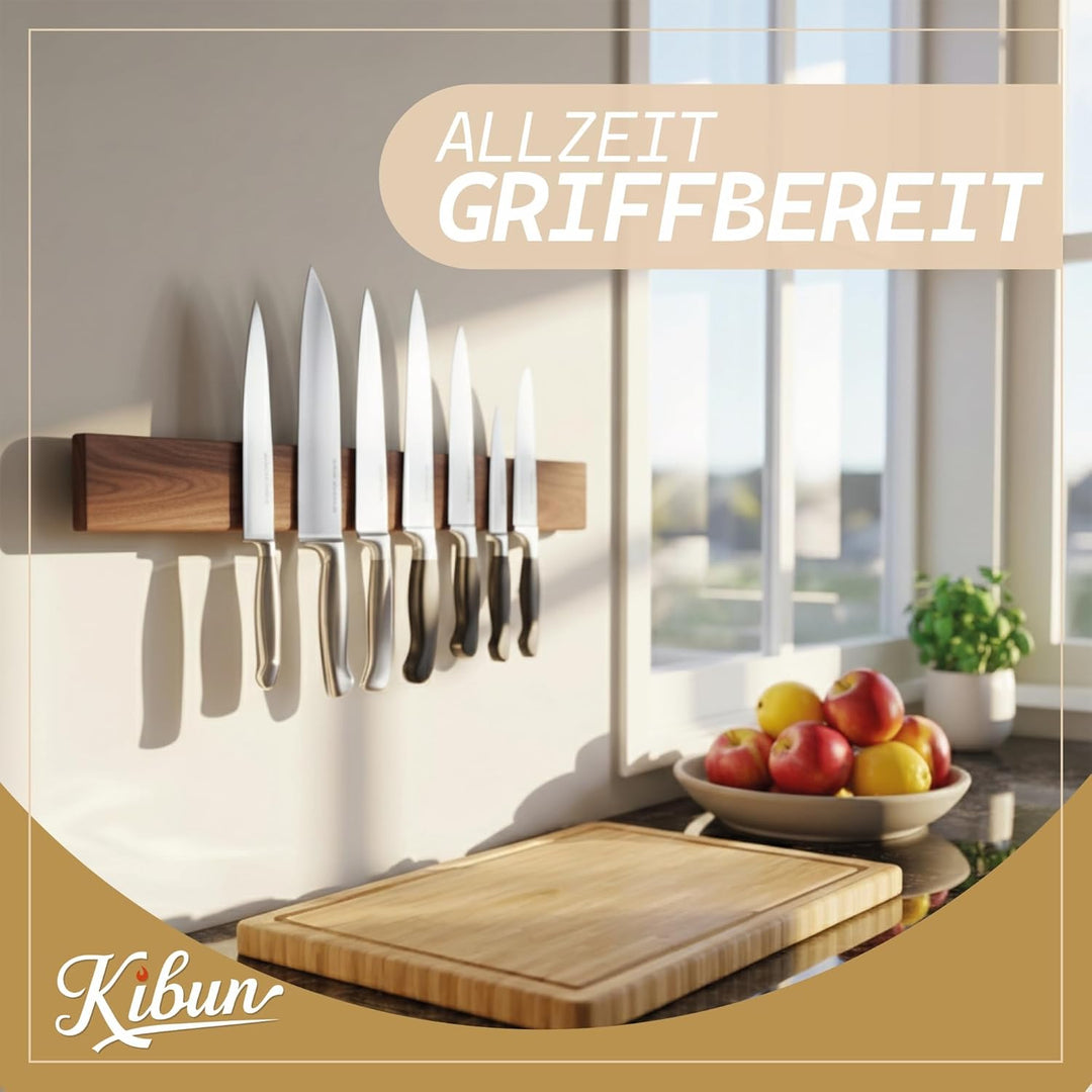 Kibun® Magnetleiste für Messer 40 cm; Extra Starker Magnet Messerhalter, edles Bambus/Walnuss Holz M