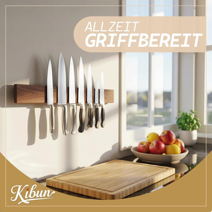 Kibun® Magnetleiste für Messer 40 cm; Extra Starker Magnet Messerhalter, edles Bambus/Walnuss Holz M