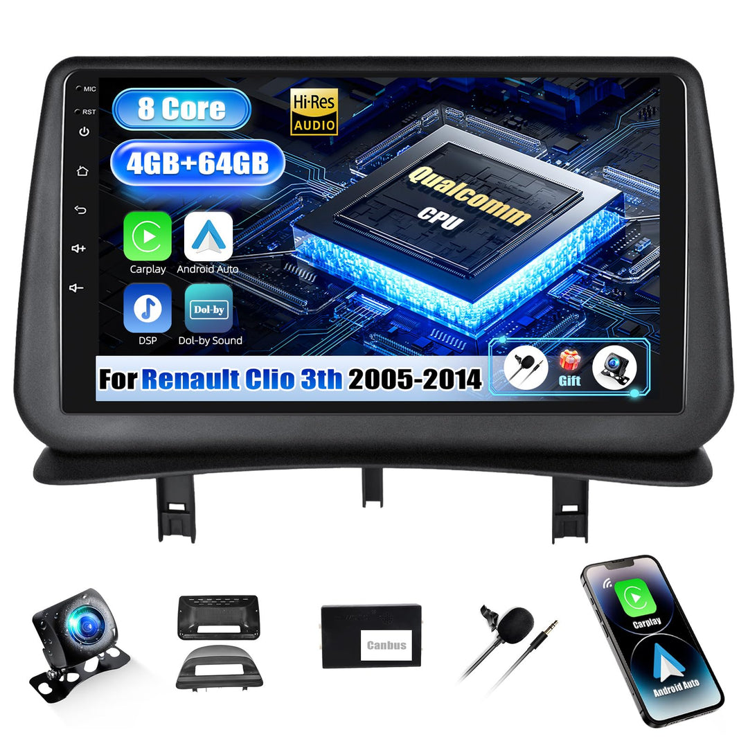 SIXWIN Qualcomm 8 Core 4+64G Android 15 Autoradio mit CarPlay/Android Auto/DSP für Renault Clio 3 20