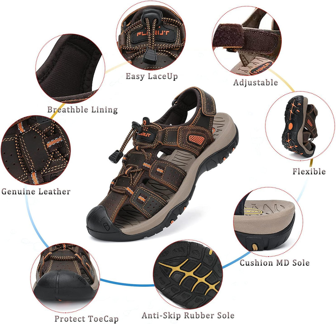 FLARUT Sandalen Herren Outdoorsandalen Sommer Wanderschuhe Trekkingsandalen Leder Strand Wandersanda