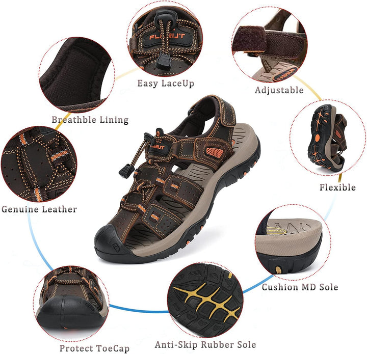 FLARUT Sandalen Herren Outdoorsandalen Sommer Wanderschuhe Trekkingsandalen Leder Strand Wandersanda